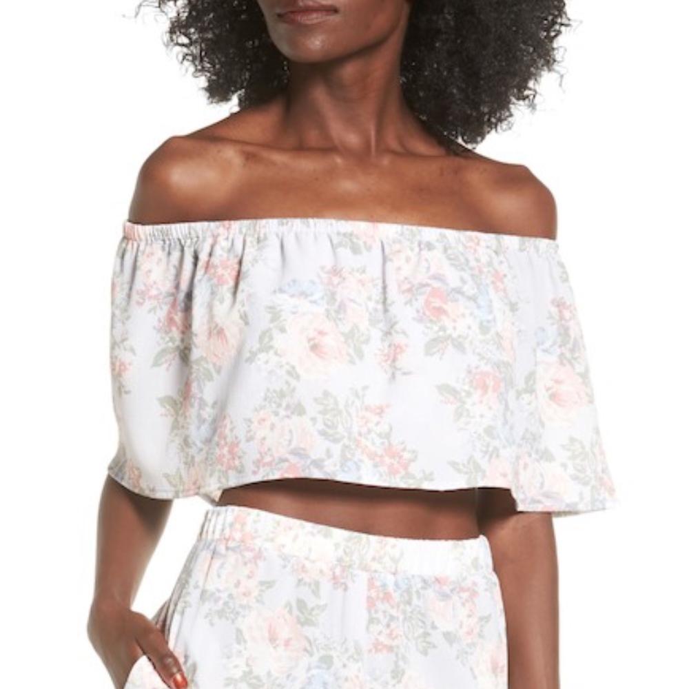 WAYF Off the Shoulder Crop Top Size Medium Floral - Picture 6 of 8